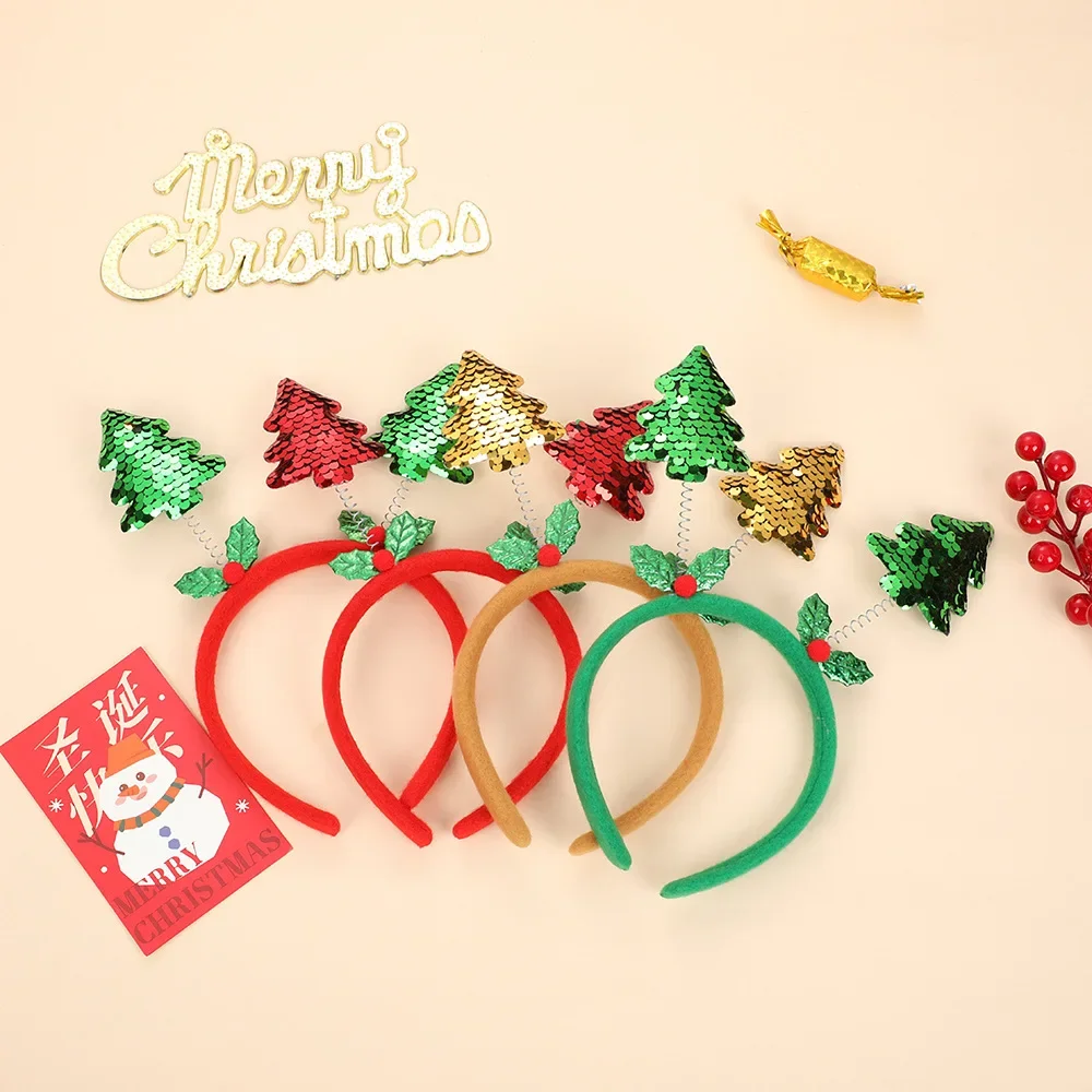 Christmas Decoration Headbands with Flip Sequins Christmas Gifts Tree Headbands Children's Adult Headbands Hair Navidad