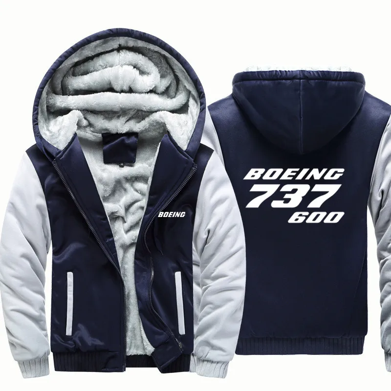 

New Streetwear Boeing 737-600 Hooded Hoodies Sweatshirts Wool Fleece Warm Casual Autumn Winter Men Coat Jacket