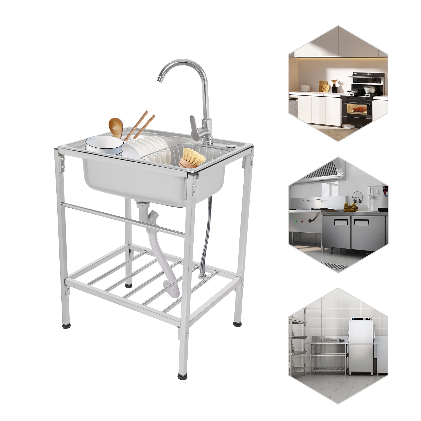 Stainless Steel Utility Sink - Free Standing With Faucet For Indoor/Outdoor Use