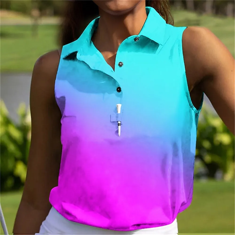 Couple Summer Polo Shirt Matching Golf Shirt Breathable Quick Dry Moisture Wicking Short Sleeve Golf Clothes Fit Gradient
