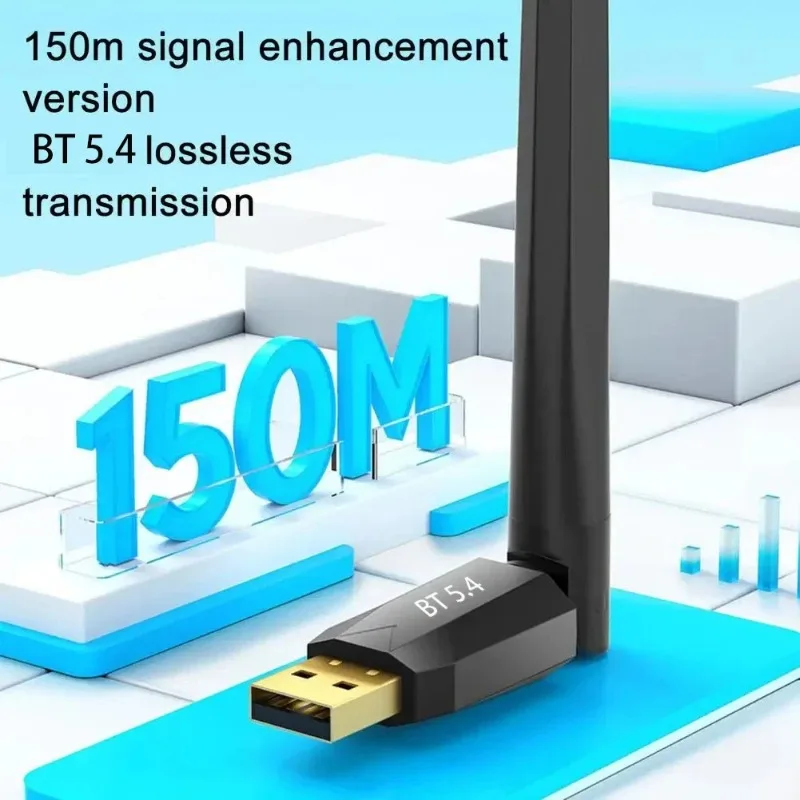 HiFi 음질 블루투스 5.4 USB 동글 어댑터 150M 범위 Windows 8.1 10 11 PC 노트북 데스크탑 액세서리 일상 사용