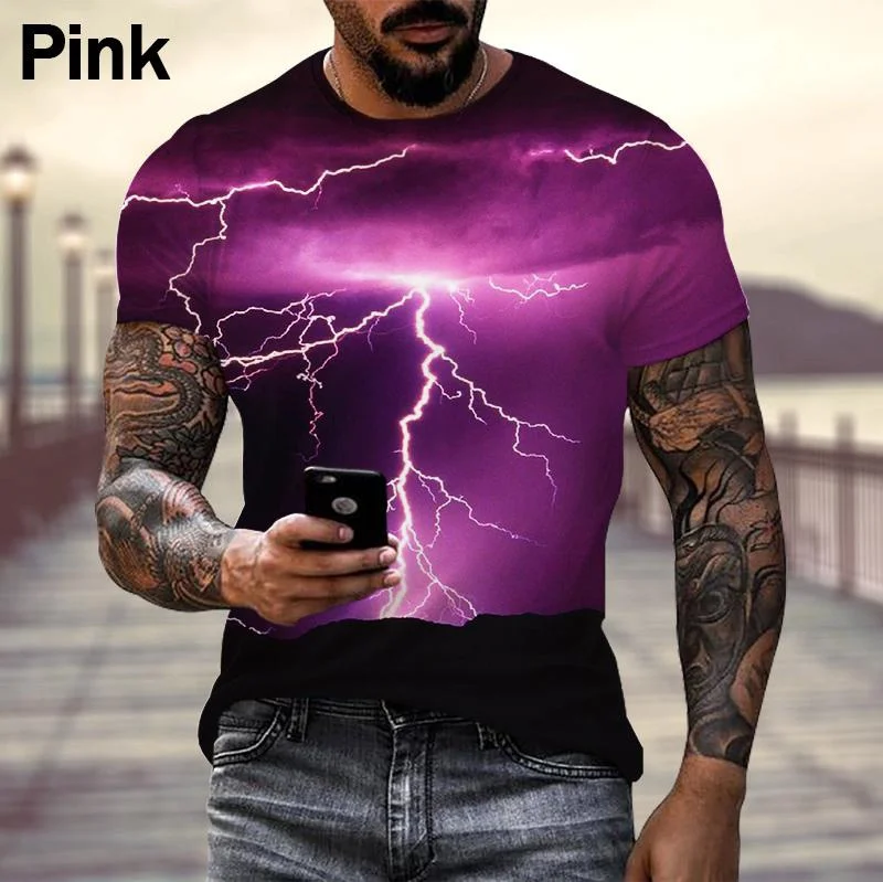 

Men's Fashion Lightning 3d Printed T Shirt Cool TShirt Men's Personality Crew Neck Top