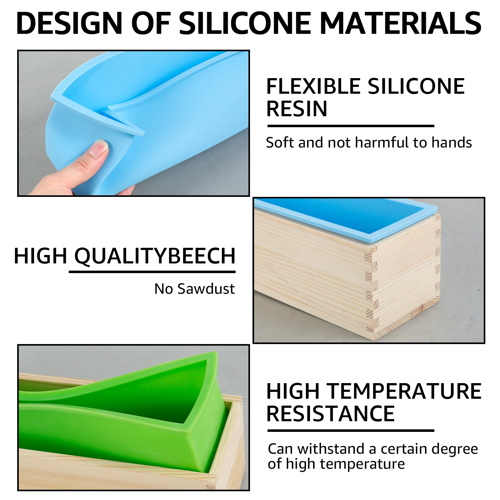 2Pcs Soap Molds 1.4L Soap Loaf Mold Rectangular Silicone Soap Making Molds Kit with Wood Box and Lid Non Stick Silicone Soap 3