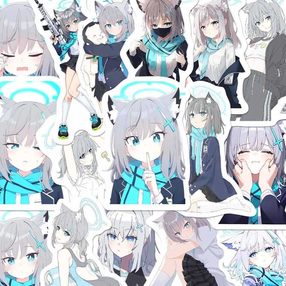 10/68Pcs Game Blue Archive Sunaokami Shiroko Q-version Cute Sticker No-repeating Diy Notebook Stickers Wall Desk RoomDecor Decal cartoon stickers anime stickers
