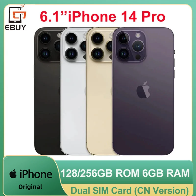 Original 6.1" iPhone 14 Pro Dual SIM Card 5G Mobile Phone 128/256 ROM 6GB RAM Face ID NFC A15 Cellphone