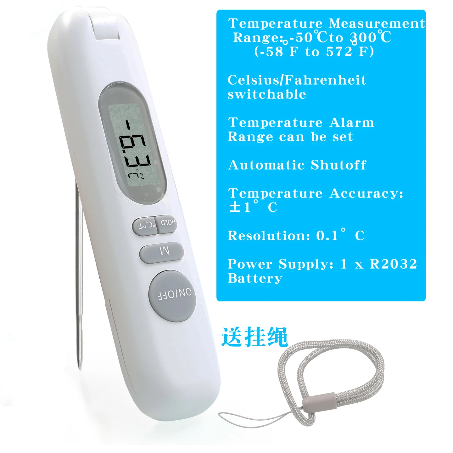 Su sıcaklığı ölçümü Evde pişirme, şeker kaynatma ve yağ sıcaklığı ölçümü için USB şarj edilebilir gıda termometresi