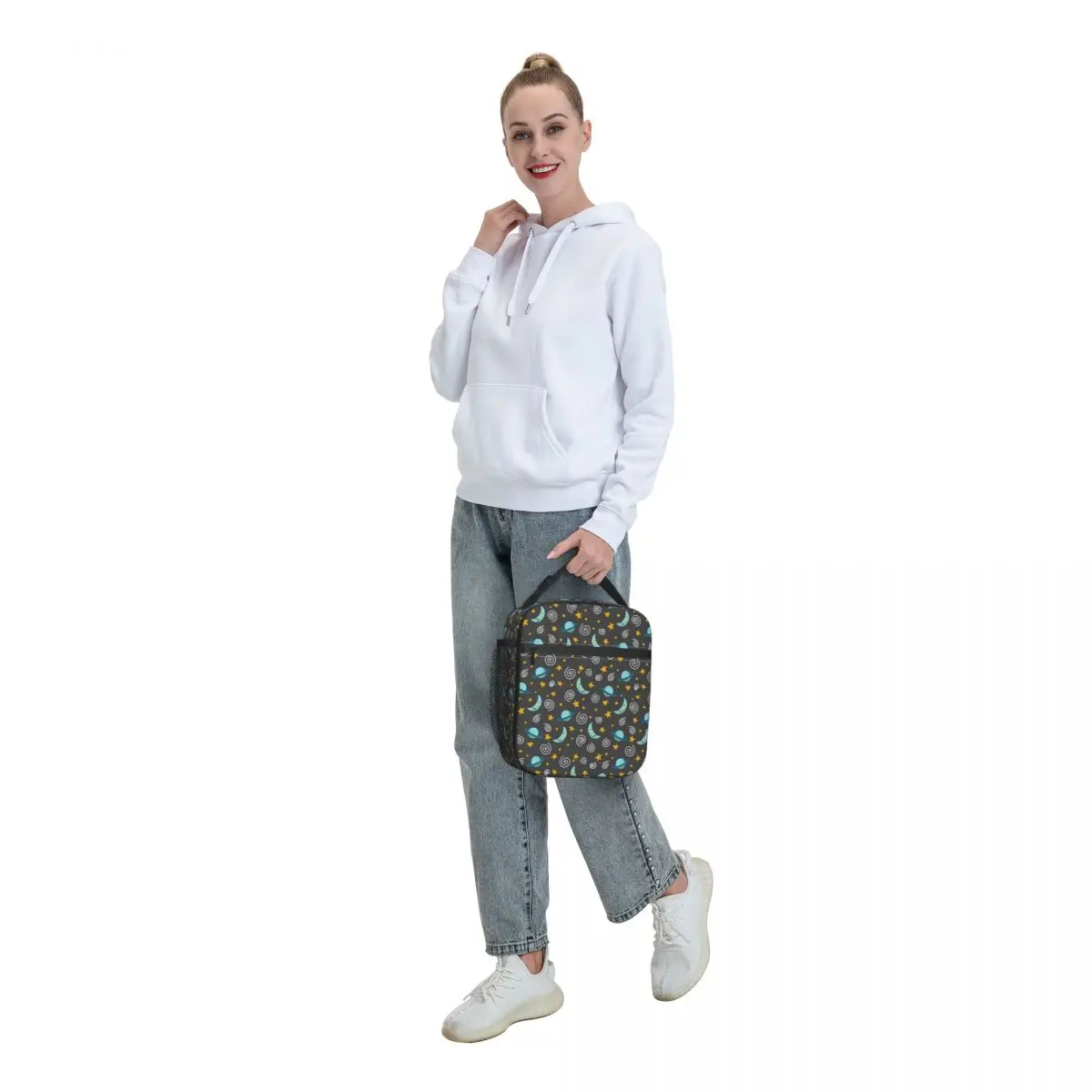 Moon And Stars Space Aliens Pattern Thermal Insulated Lunch Bag Women Resuable Lunch Tote for School Multifunction Food Box