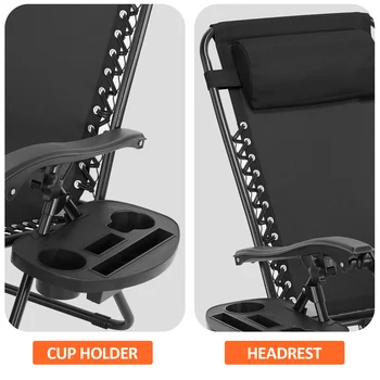 Zero Gravity Chair Patio Recliner Chair Folding Camping Chairs with Cup Holder Adjustable Headrest Reclining Lounge Chair 5