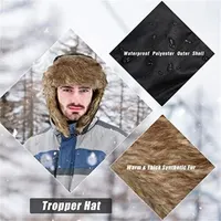 Homme hiver trappeur aviateur trooper oreillette chaud russe imperméable Ski chapeau Bomber casquette russe chaud oreille protecteurs chapeaux 3