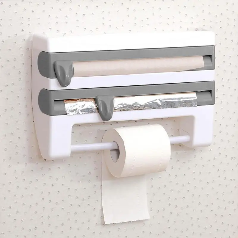 

Food Wrap Dispenser Wall Mount Preservative Fixing Foil Holders Aluminum Foil Dispenser With Paper Towel Holder Kitchen Supplies