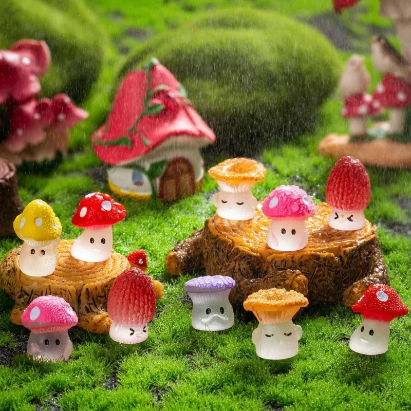 24/48pcs Mini Mushrooms Luminous Cute Tiny Mushroom Figurine for