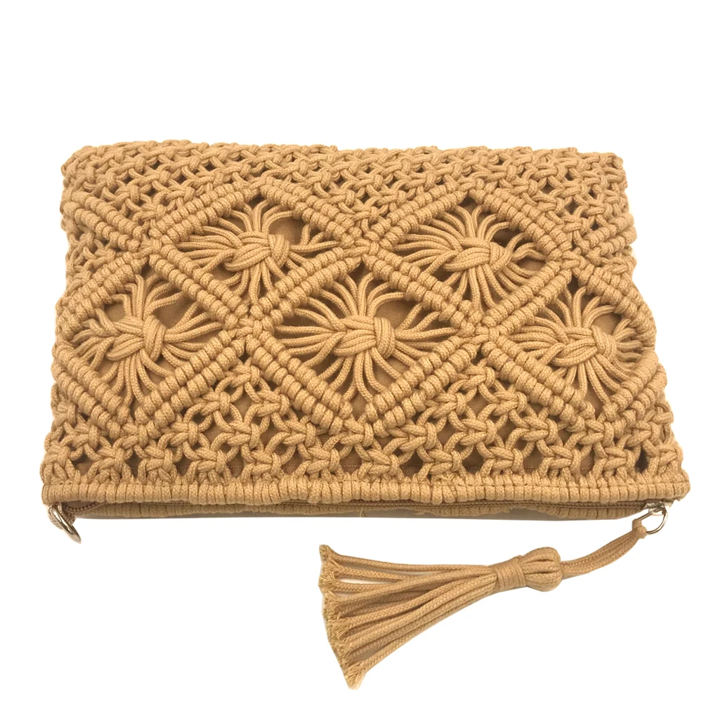 Abuyall Women Vintage Crochet Clutch Zipper Purse Woven Beach Envelope Straw Boho Summer Tassel Bag Hollow Out Wristlet Wallet