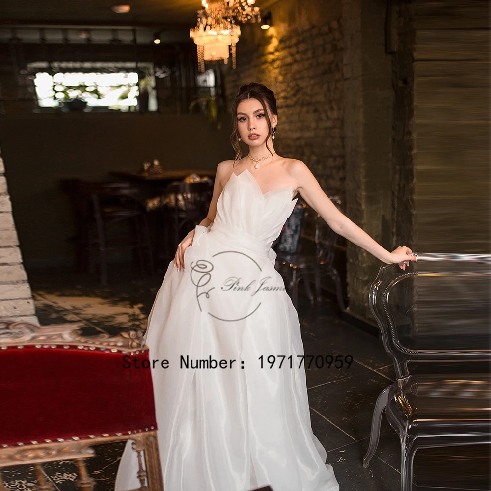 Strapless Wedding Dress For Women White High Quality Organza Sleeveless Bridal Gown Custom Back Court Train Vestido De 2024 New 2