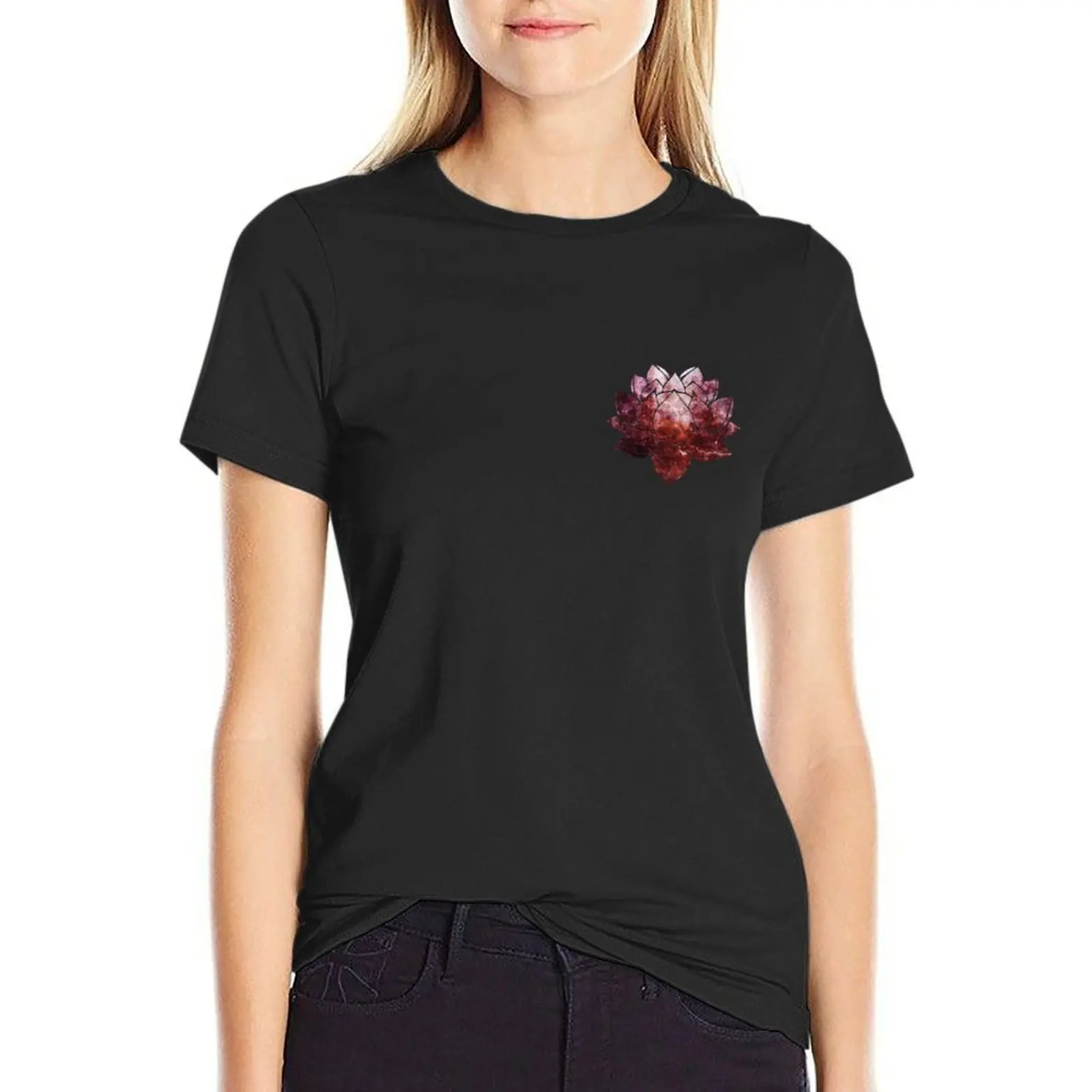 

Pink Lotus Flower T-Shirt Female clothing summer top t shirt Women