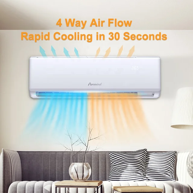 Puremind 9000Btu 12000Btu Wall Mount Air Conditioner On/Off Cooling Only Home Cooling System Split AC Units R410a Self-cleaning 2