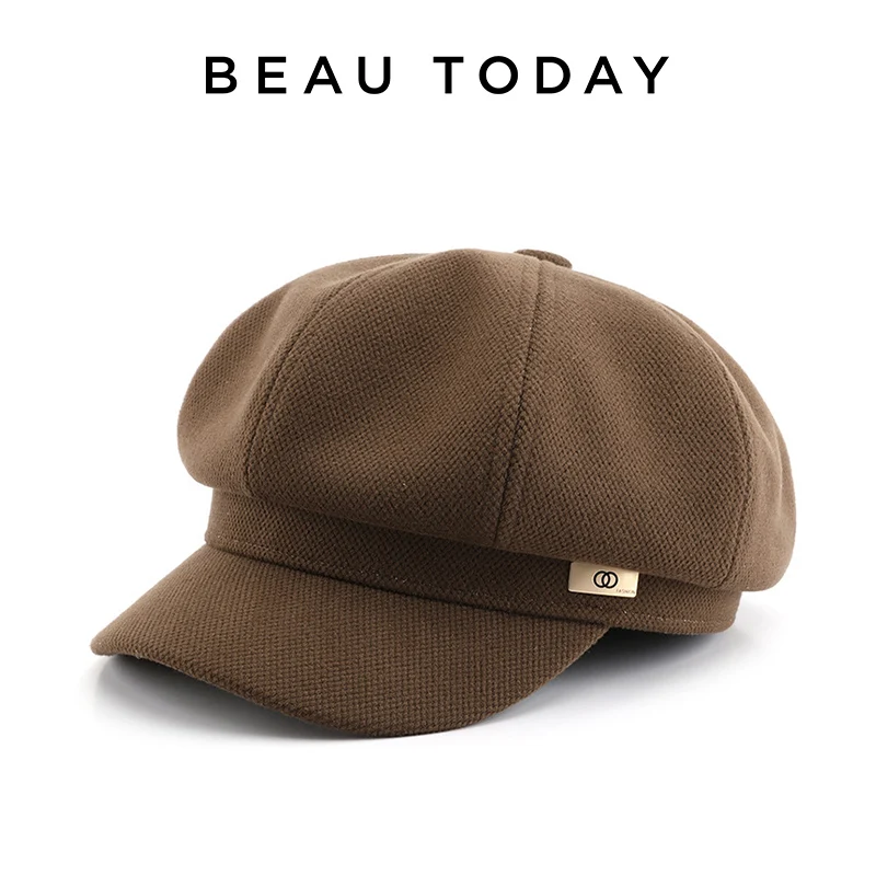 BEAUTODAY Retro Octagonal Hats Women Cotton Solid Color Beret Winter Warm Panama Hats Modern Ladies Accessories Handmade 96545