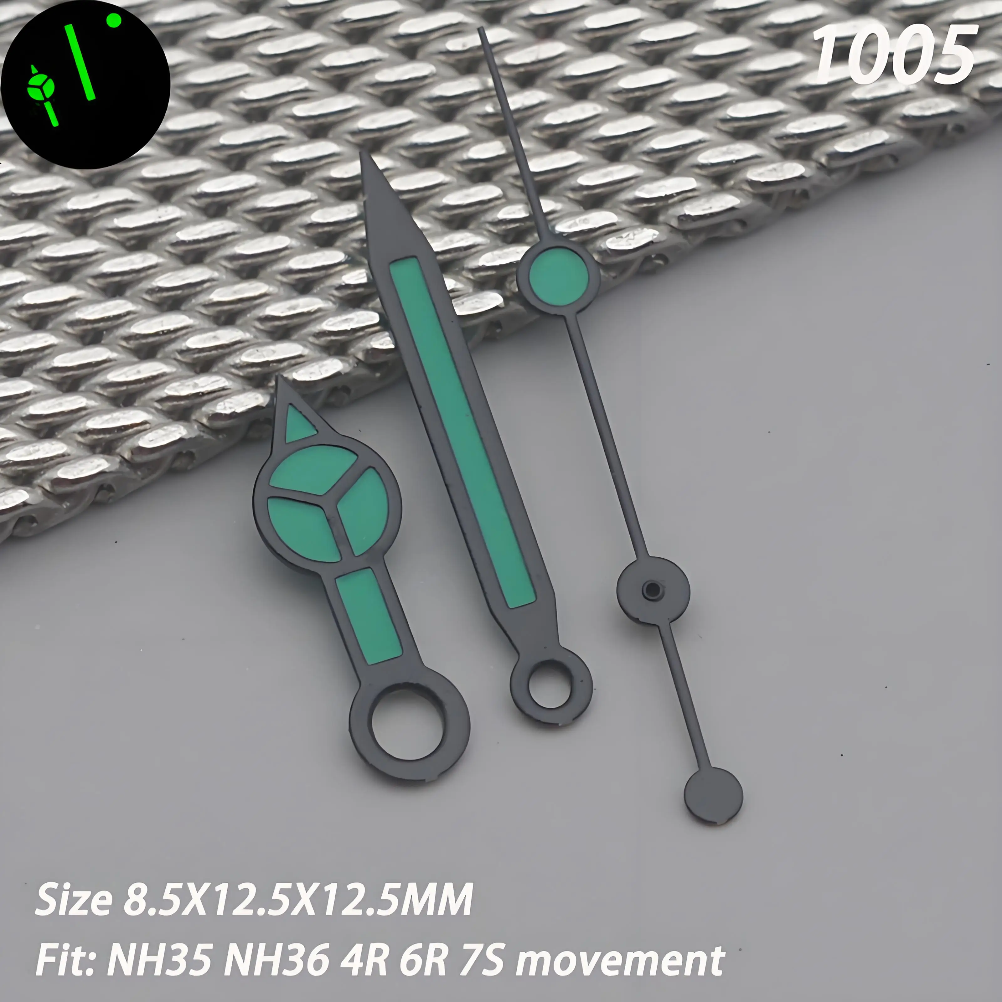 Green Luminous Watch Hands - Black Finish