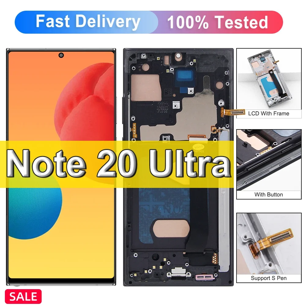 Samsung Galaxy Note 20 Ultra Screen Replacement - 6.9" OLED Display & Digitizer Assembly With Frame (Silver)