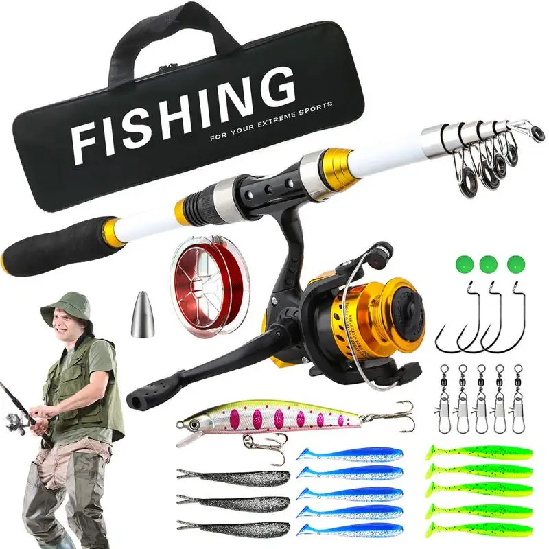 

Fishing Rod And Reel Combo Collapsible Fishing Rod With Spinning Reels Baits Carrier Bag Portable Fishing Gear Complete Set For