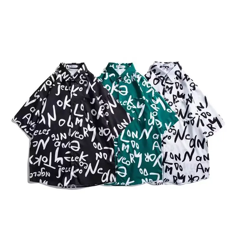

2022 Summer Men's Shirts Japan Fashion Harajuku Short Sleeve Shirts Men Casual Men Clothing Trend Streetwear Letter Shirts Men