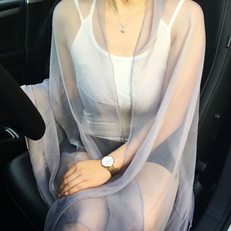 Korean Solid Color Transparent Sexy Thin Chiffon Beach Towel Sunscreen Shawl Women Summer Air Conditioning Ice Silk Scarf 4