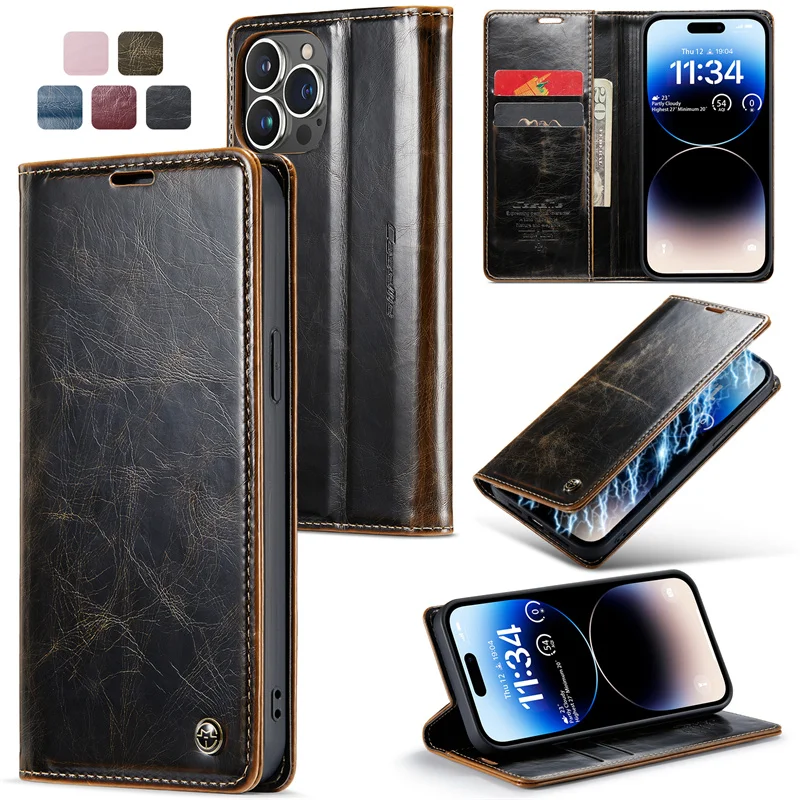 

Caseme Magnetic Flip Case For iPhone 15 14 13 12 11 Pro Max XS XR 7 Plus Retro Leather Wallet Stand Cover