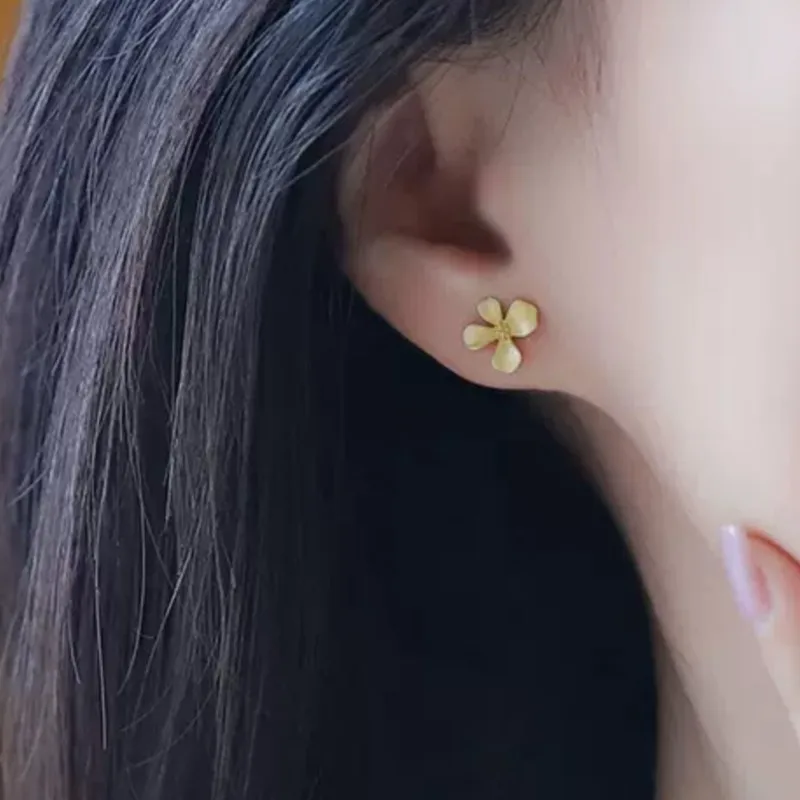 14K Gold-Plated Tiny Flowers Stud Earrings for Women 2024 New Trend Sweet Earring Pretty Girls Jewelry Gifts