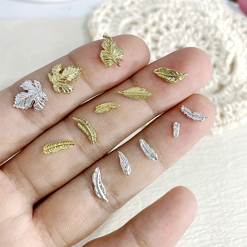 

20PCS 3D Gold Silver Metal Feather Leaves Nail Art Charms Accessories Manicure Decor Materials Nails Decoration Supplies Tool