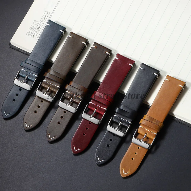 Vintage-Style Brown Leather Quick Release Watch Strap