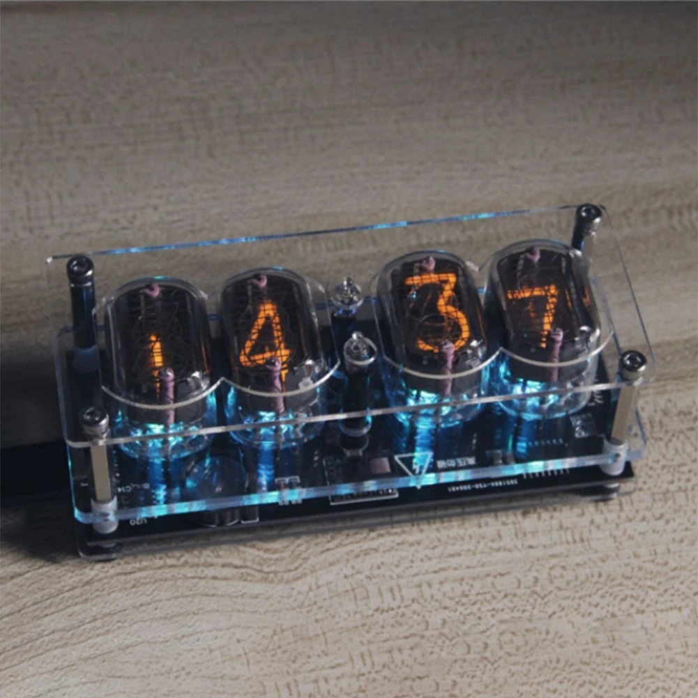 IN-12 Glow Tube Nixie Clock Fluorescent 225 Colors Light Display Time Date  DC 5V High-grade Acrylic Clock Home Decoration