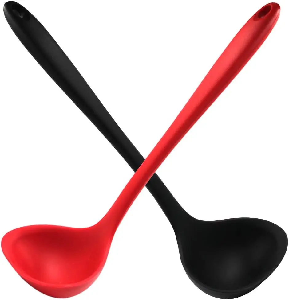 Silicone Ladles Soup Spoons Nonstick Heat Resistant Large Soup Ladle with Long Handle for Home Kitchen Cooking Serving Spoon