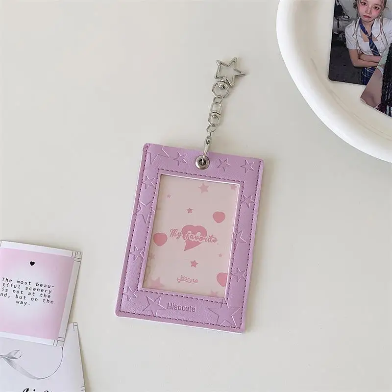 Sesame Starry PU Leather Photocard Holder with Keyring Pendant