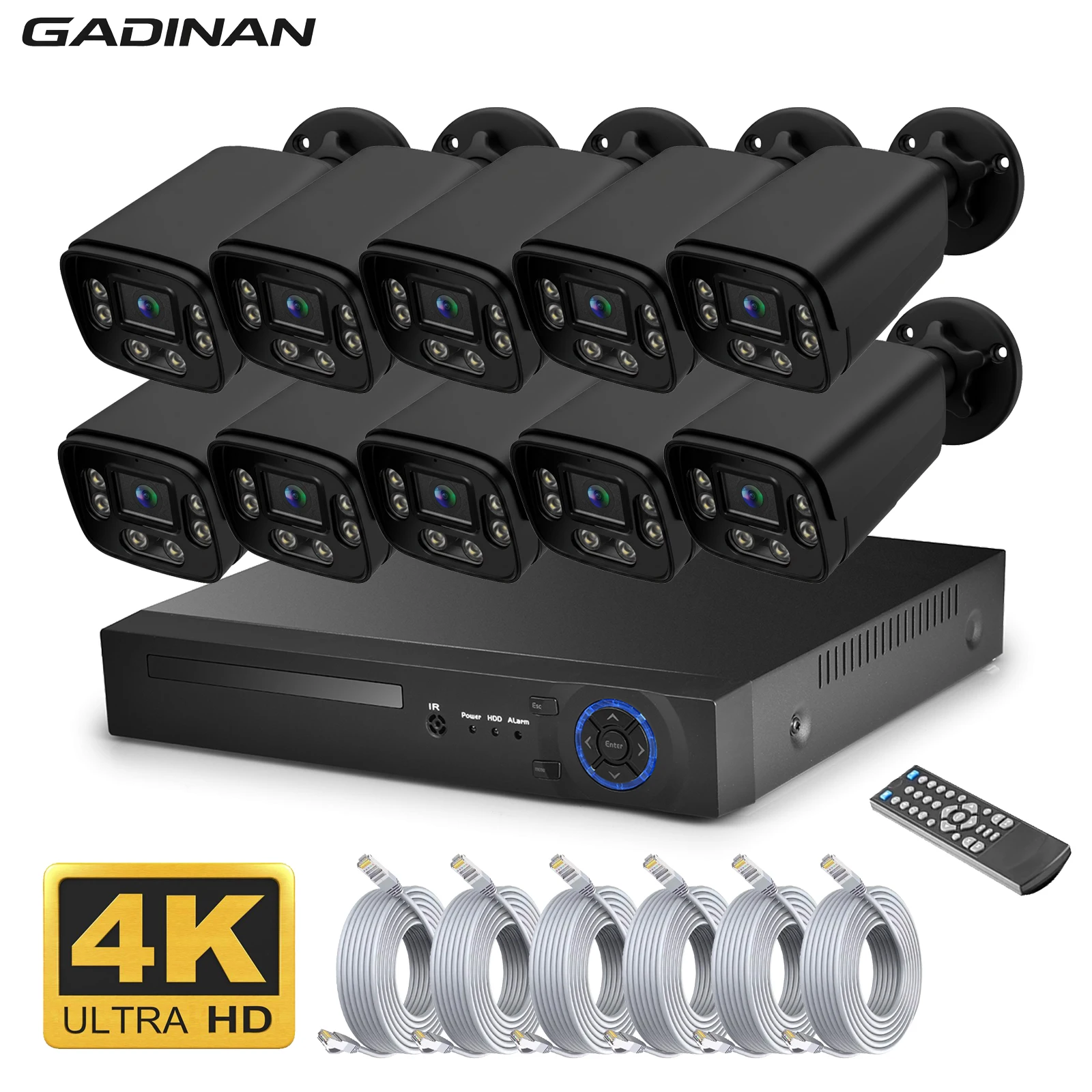 4K POE Security Camera System 10CH 8CH 4CH NVR 8MP Outdoor Cameras Two-Way Audio Waterproof Color Night Vision Surveillance Kit 1