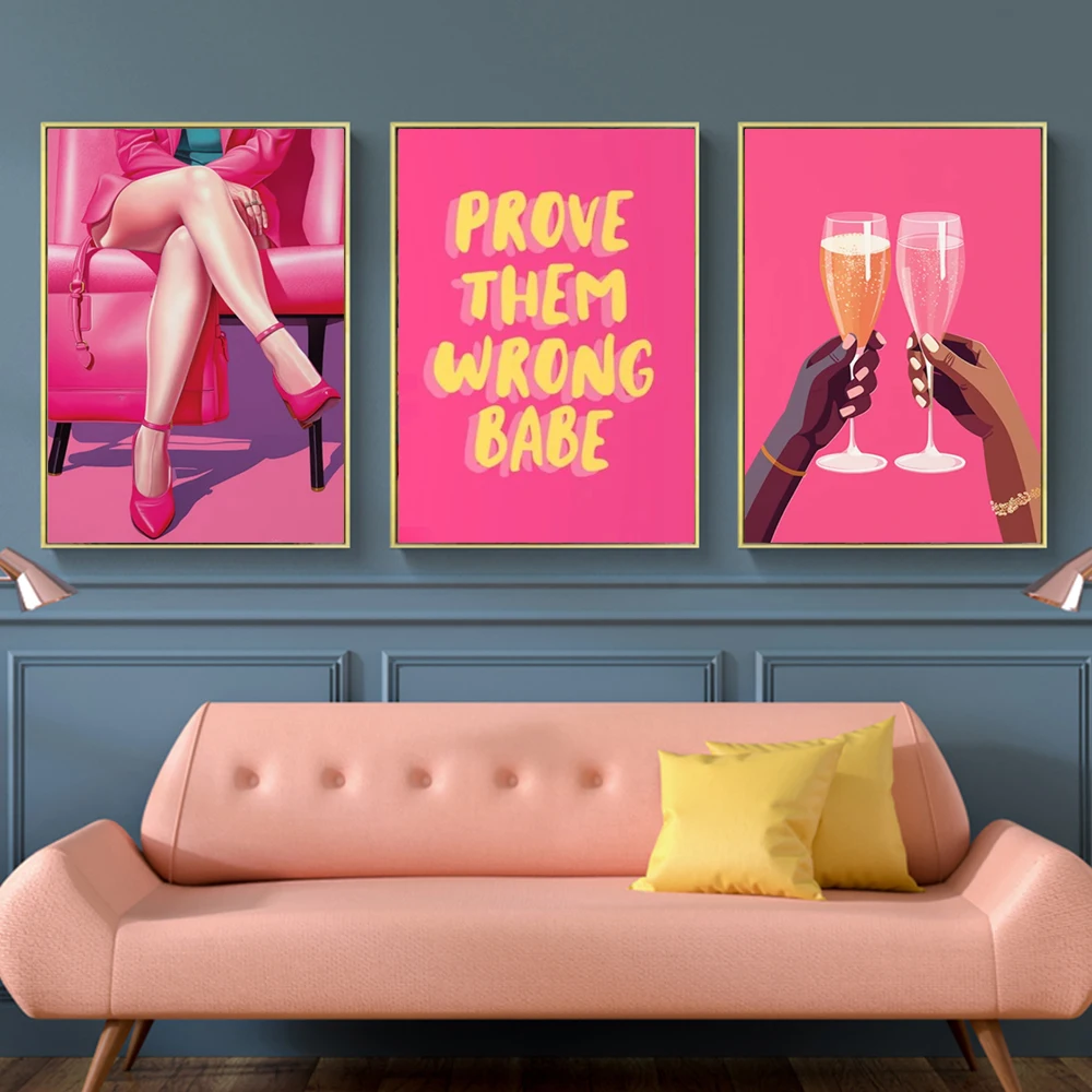 

Modern Pink Wall Art Trendy Woman Sexy Leg Poster Prints For Bar Living Room Decor Cocktail Cheers Canvas Painting Wall Art