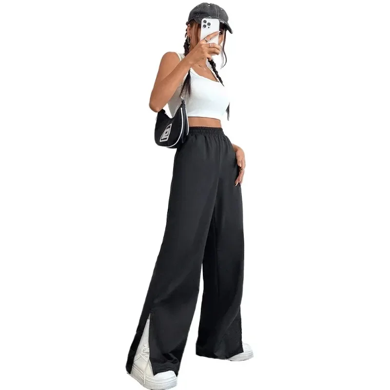 2024 Autumn/Winter Women's Fashion Casual Sports Pants Elastic Waist Wide Leg Straight Leg Guard Pants Korean Clothes YSQ53