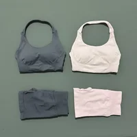2 Pic Histello ensemble de sport femmes cou licou antichoc palangre à bretelles haut entraînement Scrunch Shorts ensembles Fitness vêtements costume de sport 6