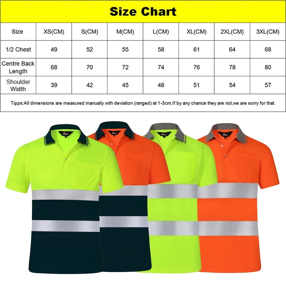 Reflective Shirt Men Work Short Sleeve Hi Vis T-shirt Polo High Visibility Safety Work Shirts
