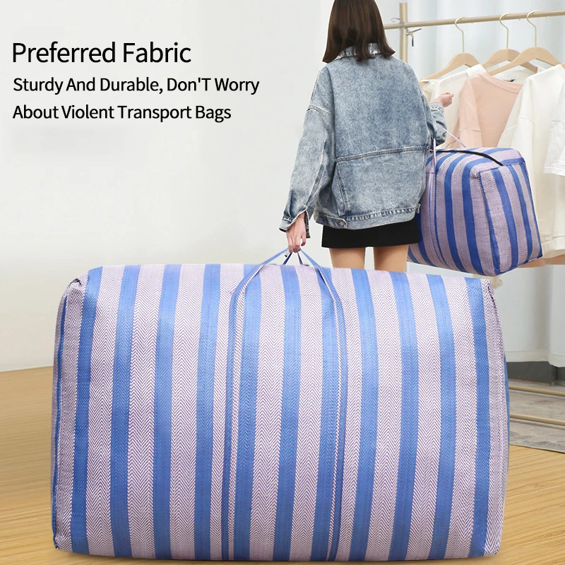 Large Capacity Storage Bag Stripe Quilt Blanket Bag Clothes Storage Bags Zipper Moving Sac Durable Wardrobe Organizer Hand Tote 5