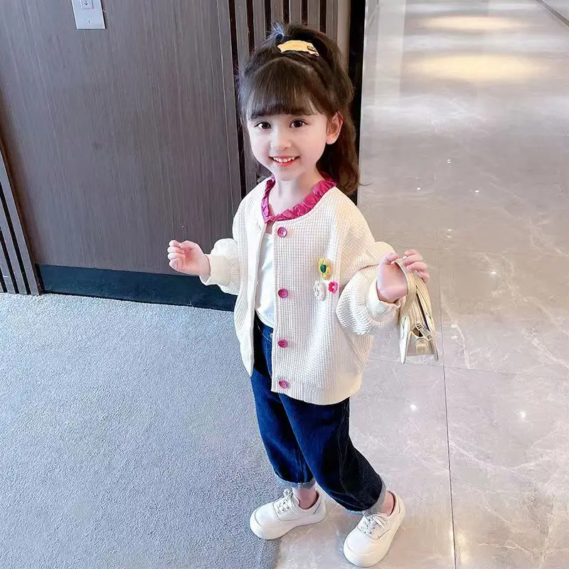 

Girls Outerwear Spring And Autumn 2023 New Fashionable Childrens Net Red Childrens Clothing Top Girls Sweater Cardigan Girls Top