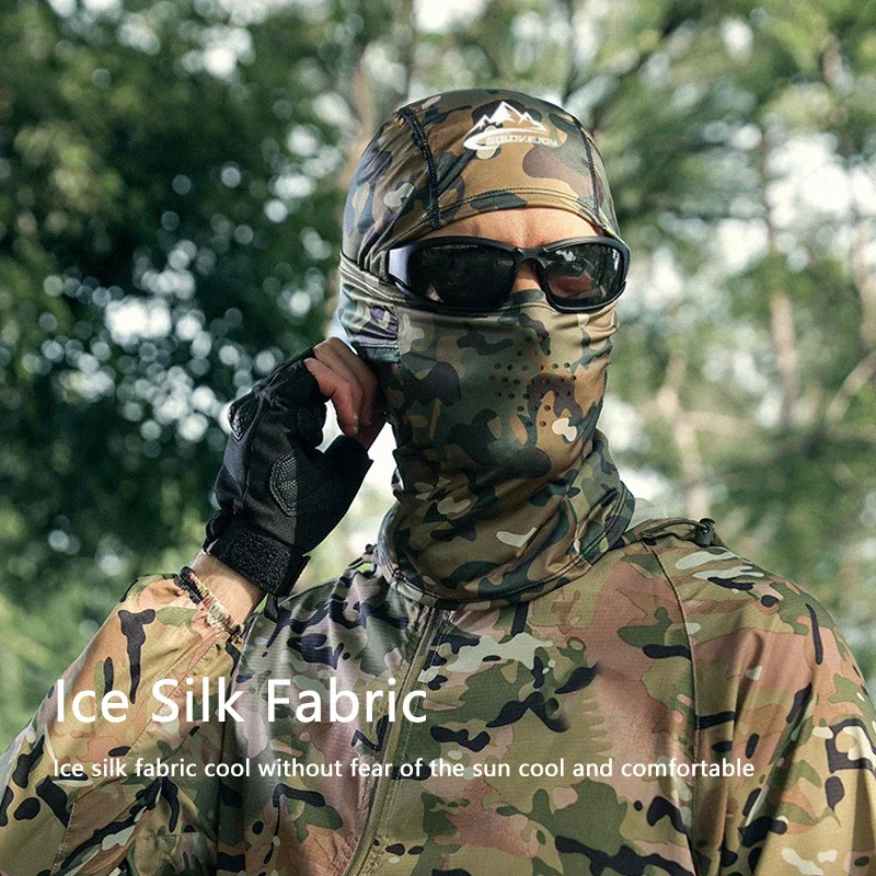 Ice Silk Full Face Mask UV Protection Balaclava Mask Breathable Windproof Quick Drying Hiking Cycling Unisex Camouflage Mask