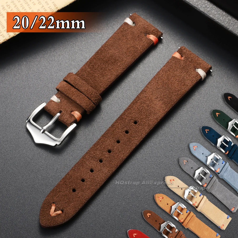 Elegant Suede Leather Watch Strap with Metal Pin Buckle - Timeless Design