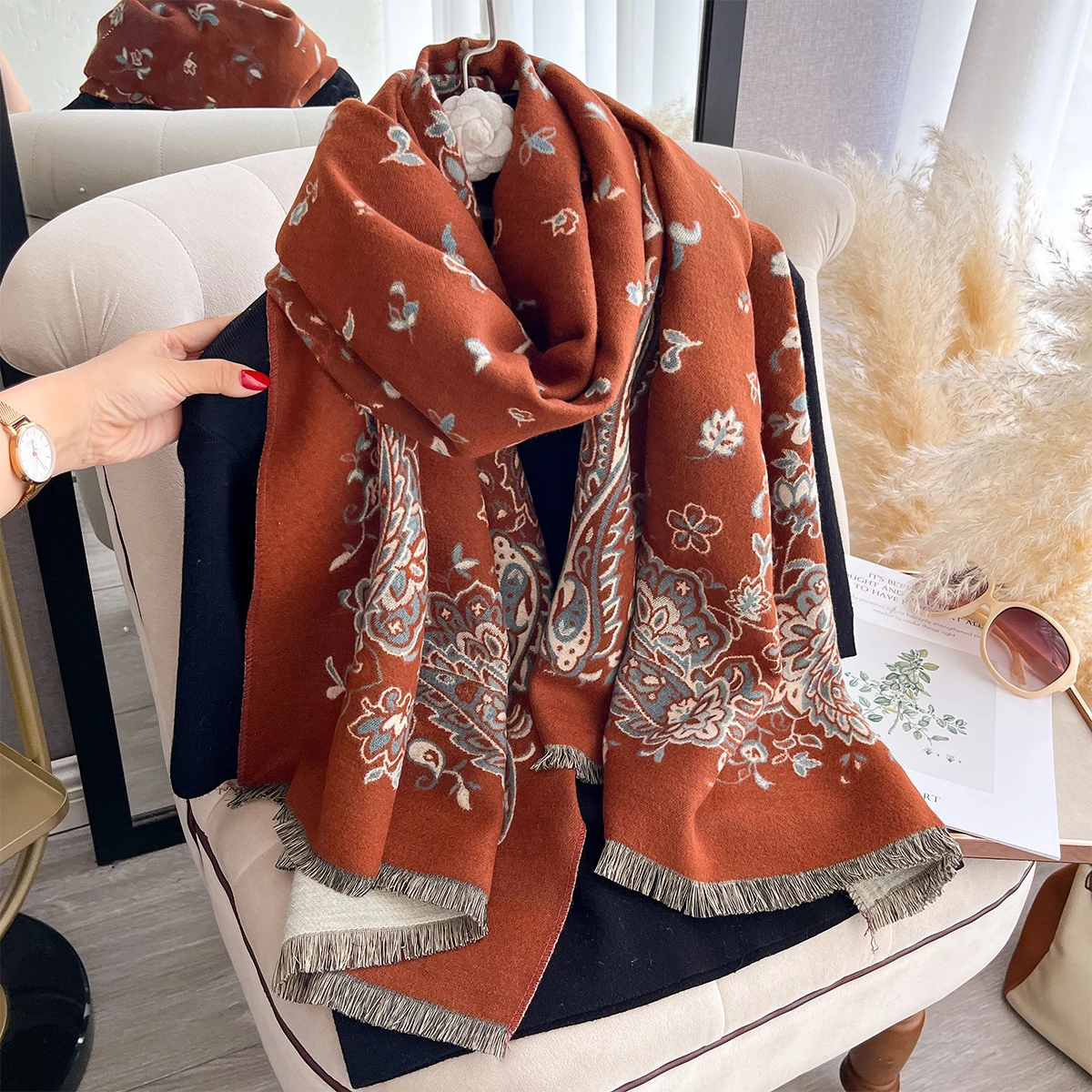 New Winter Elegance Cashmere Scarf Women Paisley Two-Sided Shawl Female Pashmina Luxury Brand Poncho Thick Blanket Warm Bufanda