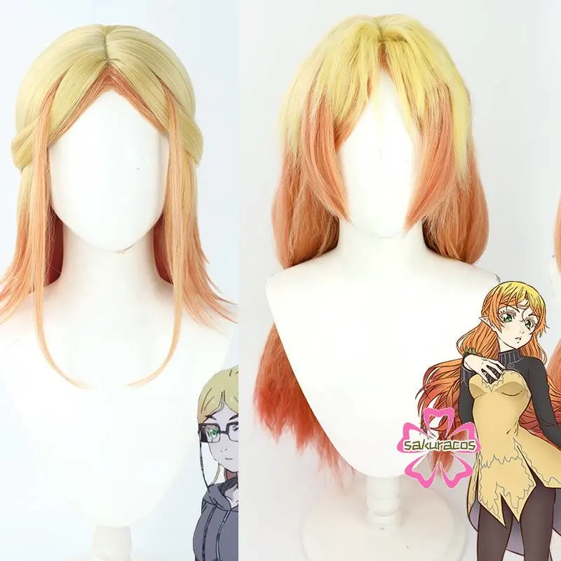 Anime Isekai Ojisan Uncle From Another World Tsundere Elf Cosplay Wig  Yellow Orange Gradient Heat-resistant Fiber Hair + Wig Cap - AliExpress