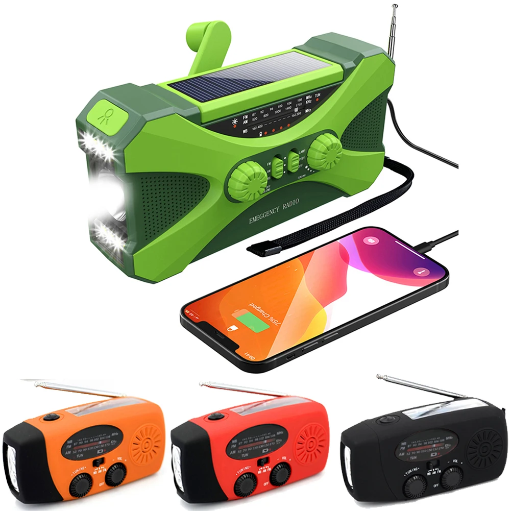 Emergency Hand Crank Weather Radio with 10000mAh Battery Backup,Type-C  Charging Portable Solar AM FM NOAA Radio with USB  Charger,Flashlight,Reading