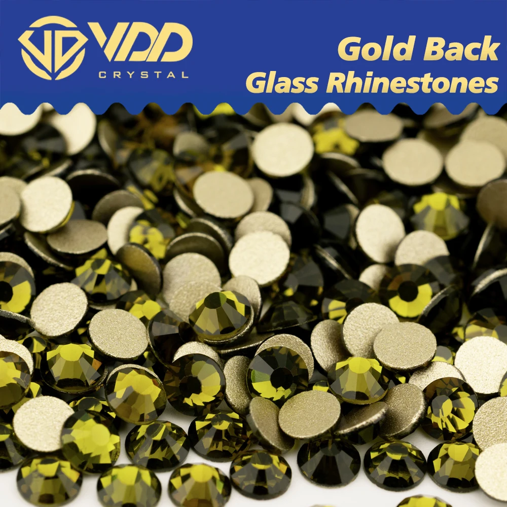 VDD 021 Olivin Hochwertige SS4-SS20 Glas-Strasssteine Kristall Gold Flatback Strasssteine für DIY Nail Art Handwerk Dekorationen