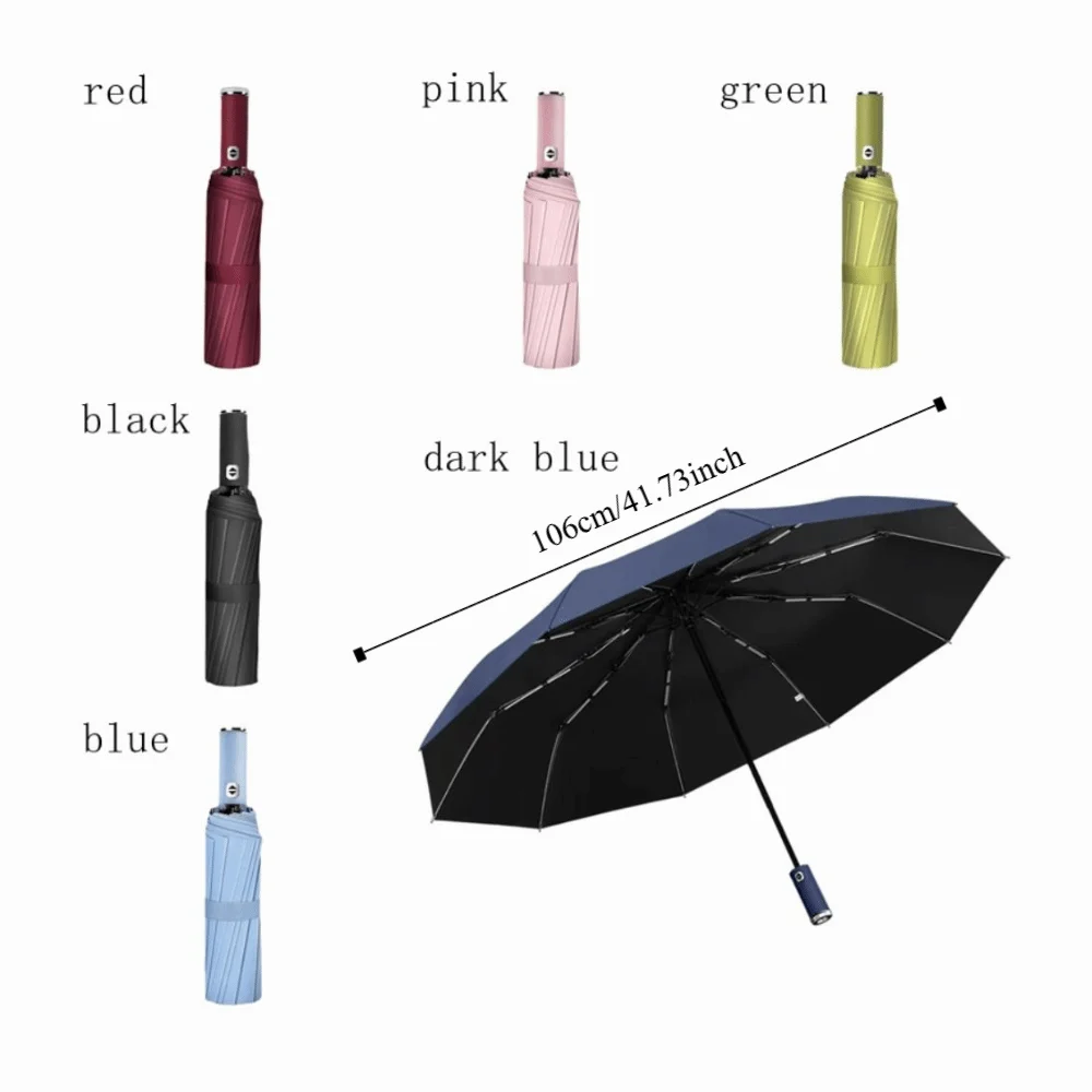 10-Bone Frame LED Flashlight Umbrella Waterproof Three Fold Rotating Umbrella UV Protection Windproof Design Dual Use Umbrella