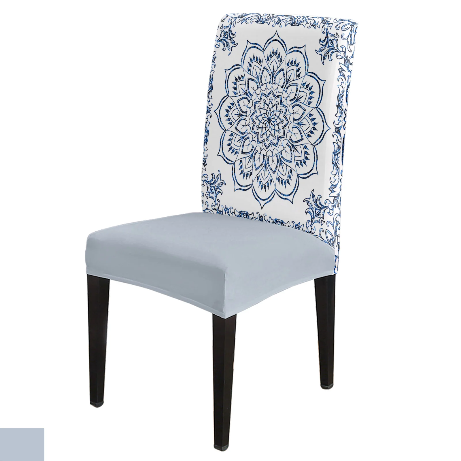 

Mandala Pattern Retro Blue Dining Chair Covers Spandex Stretch Seat Cover for Wedding Kitchen Banquet Party Seat Case