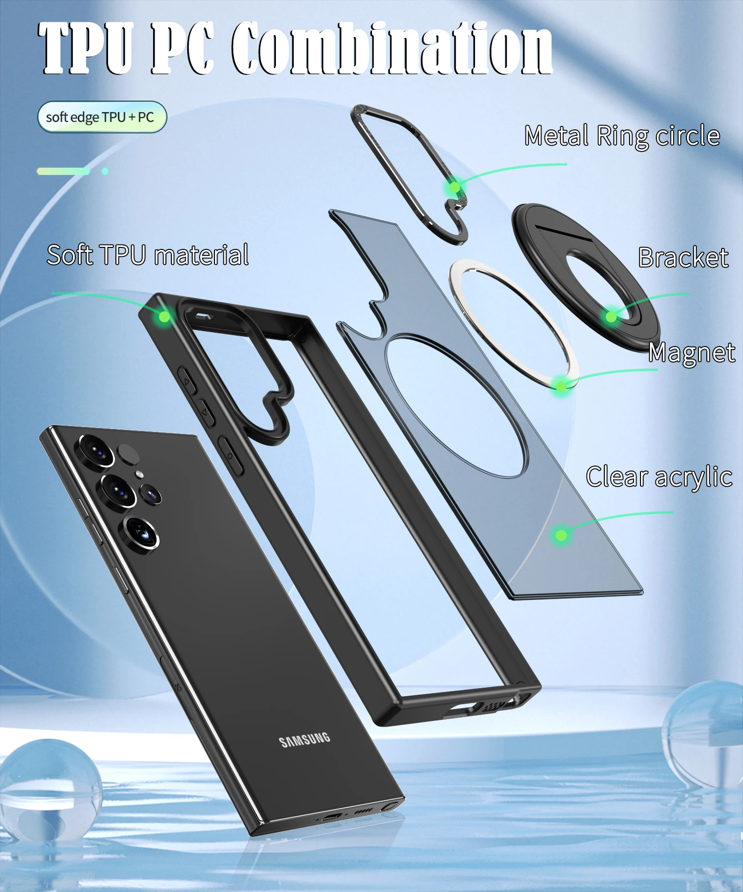 Defender Magnetic Ring Bracket Magsafe Case for Galaxy S23 Ultra S22 Plus S23 FE Shockproof Frosted Wireless Charging Phone Case