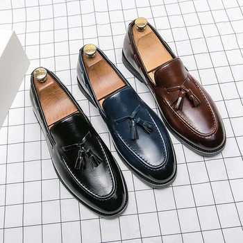 Classic Men's Casual Loafers Driving Shoes Moccasin Fashion Male Comfortable Autumn Leather Shoes Men Lazy Tassel Dress Shoes 6