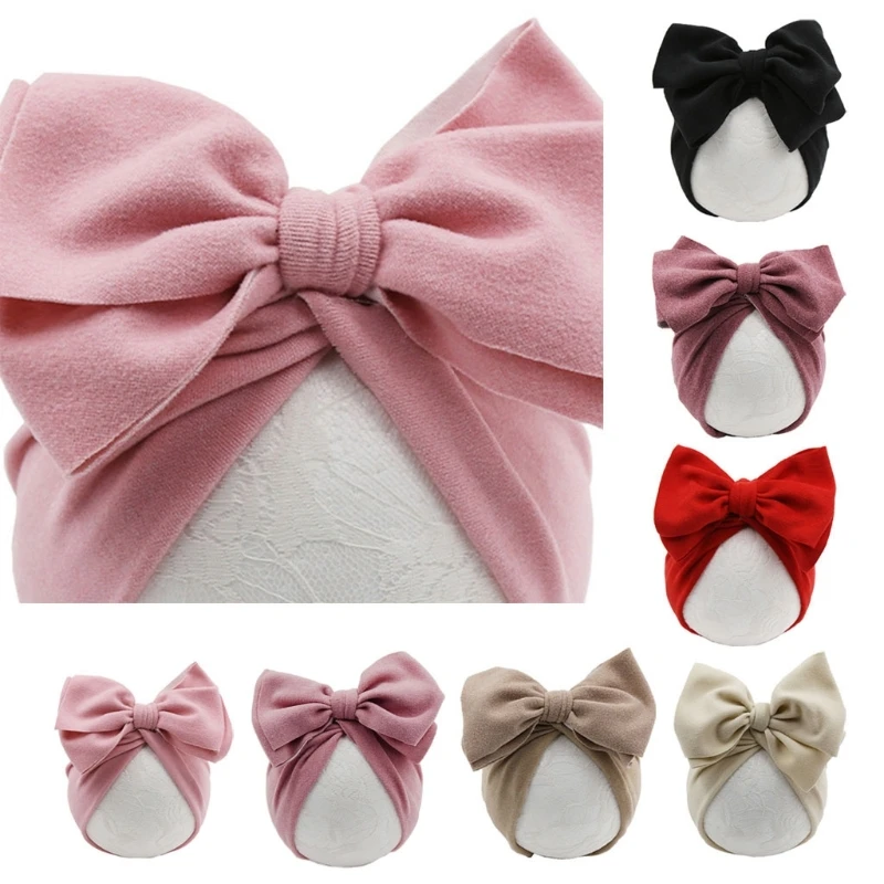 R6FD Cute Newborn Baby Bowknot Hat Girls Boys Infant Girl Toddler Hospital Caps Bonnet Hat Easy To Wear Or Take Off 2
